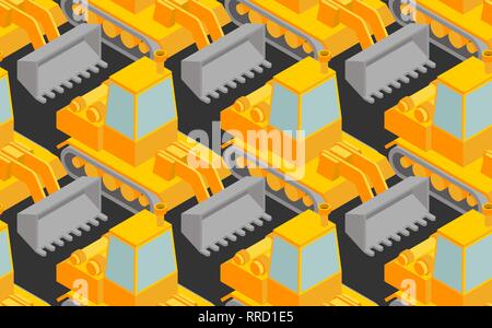 Motif de la niveleuse sans couture. Arrière-plan de bulldozer. Agrimotor ornement. Texture vecteur du tracteur. Tissu pour enfants Illustration de Vecteur