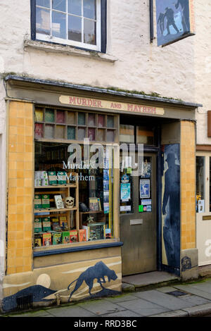 Hay-on-Wye dans une petite ville de marché Brecknockshire Wales UK Murderand Mystère book shop Banque D'Images