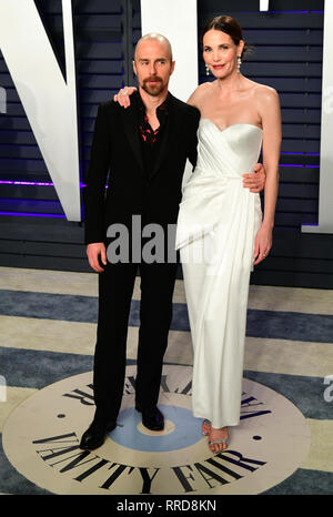 Sam Rockwell et Leslie Bibb participant à la Vanity Fair Oscar Party organisée à l'Annenberg Center for the Performing Arts à Beverly Hills, Los Angeles, Californie, USA. Banque D'Images