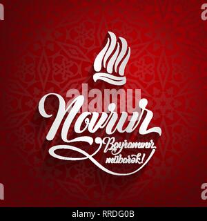 Novruz bayraminiz mubarek. Traduction : Heureux le novruz vacances. Carte de voeux poster design. Illustration de Vecteur