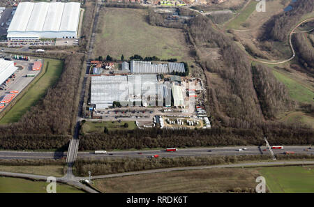 Vue aérienne de Markham Grange Garden Centre à proximité de l'A1M à Doncaster, dans le Yorkshire du Sud Banque D'Images