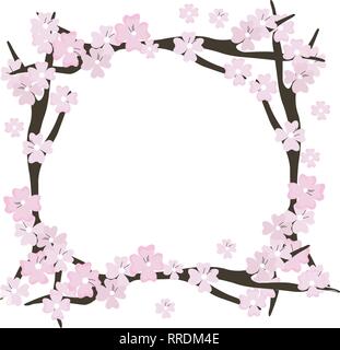 Cherry Blossom flowers frame. Fleurs rose Sakura. Illustration de Vecteur