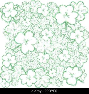 Arrière-plan avec les trèfles croquis pour St.Patrick's day, vector illustration Illustration de Vecteur