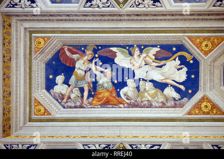 Plafond peint de la constellation de Persée (1511) par Baldassare Peruzzi, loggia de Galatée, Renaissance villa Farnesina Rome Italie Trastevere Banque D'Images