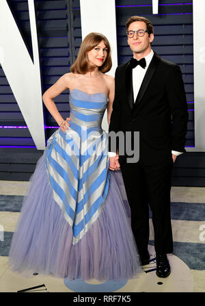 Andy Samberg et Joanna Newsom participant à la Vanity Fair Oscar Party organisée à l'Annenberg Center for the Performing Arts à Beverly Hills, Los Angeles, Californie, USA. Banque D'Images