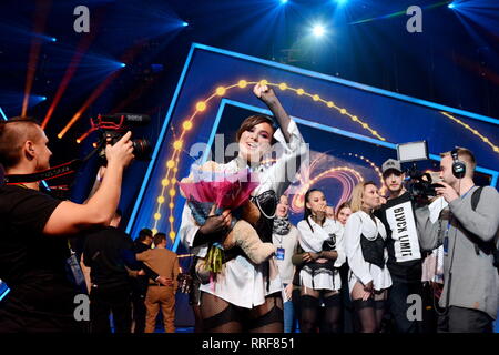 Kiev, Ukraine. Feb 23, 2019. La chanteuse ukrainienne MARUV représentera l'Ukraine au Concours Eurovision de la chanson (ESC) qui aura lieu à l'Expo Tel Aviv à Tel Aviv, Israël. Crédit : Aleksandr Goussev/Pacific Press/Alamy Live News Banque D'Images