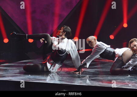 Kiev, Ukraine. Feb 23, 2019. La chanteuse ukrainienne MARUV représentera l'Ukraine au Concours Eurovision de la chanson (ESC) qui aura lieu à l'Expo Tel Aviv à Tel Aviv, Israël. Crédit : Aleksandr Goussev/Pacific Press/Alamy Live News Banque D'Images