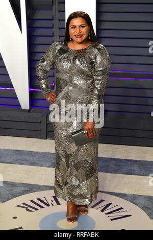 Mindy Kaling participant à la Vanity Fair Oscar Party organisée à l'Annenberg Center for the Performing Arts à Beverly Hills, Los Angeles, Californie, USA. Banque D'Images