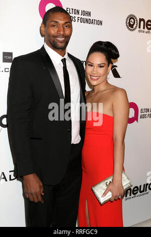 LOS ANGELES, CA - le 24 février : Metta World Peace, Maya Ford Objet fabriqué à l'Elton John AIDS Foundation Academy Awards Viewing Party à West Hollywood Park le 24 février 2019 à Los Angeles, Californie. Crédit : David Edwards/MediaPunch Banque D'Images