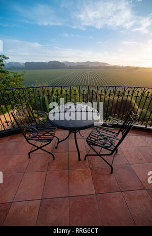 Balcon donnant sur une vigne à Napier, île du Nord, en Nouvelle-Zélande. Banque D'Images