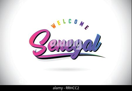 Sénégal Bienvenue dans Word avec texte manuscrit rose pourpre Créativité et conception de forme de polices Swoosh illustration vectorielle. Illustration de Vecteur