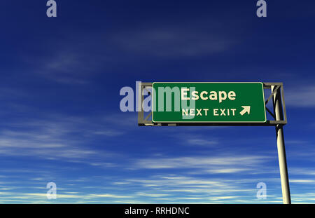Super haute résolution 3D render of freeway sign, prochaine sortie... S'échapper ! Banque D'Images