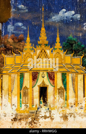 Reamker, la version khmère du Ramayana, poème épique de plein air dans le cloître du Palais Royal, du Palais Royal, Phnom Penh, Cambodge, Indochine Banque D'Images