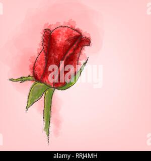 Rose rouge avec vecteur de style aquarelle Illustration de Vecteur