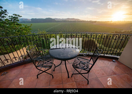 Balcon donnant sur une vigne à Napier, île du Nord, en Nouvelle-Zélande. Banque D'Images