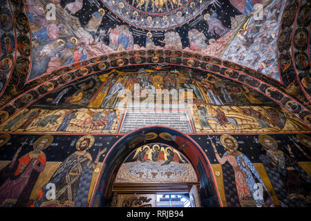 Les murales dans le monastère de Bachkovo, Rhodopes, Bulgarie, Europe Banque D'Images