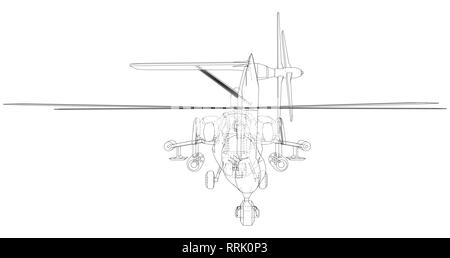 Silhouette d'hélicoptère militaire. Illustration de création 3d. Vector concept en fil de fer Illustration de Vecteur