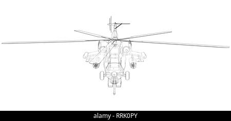 Silhouette d'hélicoptère militaire. Illustration de création 3d. Vector concept en fil de fer Illustration de Vecteur