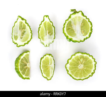 Haut de l'ensemble de vues de la Bergamote fruit sur fond blanc. Banque D'Images