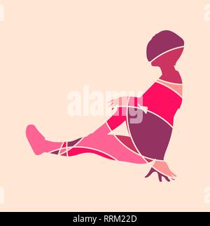 Femme sportive se trouve sur un étage. Cheveux courts girl silhouette. Abstract multicolor illustration de bodybuilder. Silhouette style mosaïque Illustration de Vecteur