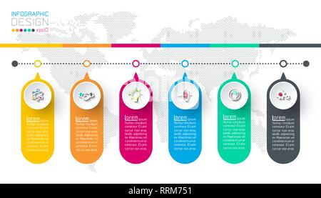 Infographie d'affaires avec 6 étapes. Illustration de Vecteur