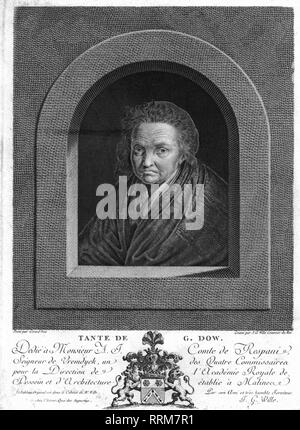 Dou, Gerrit), Gerard (7.4.1613 - 9.2.1675, peintre, portrait de sa tante, gravure sur cuivre par Johann Georg Wille (1715 - 1808), 18e siècle, d'après une peinture par Dou, Artist's Copyright n'a pas à être effacée Banque D'Images