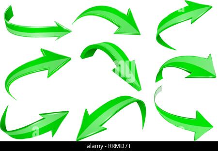 3d flèches vert brillant. Ensemble d'icônes pliées Illustration de Vecteur