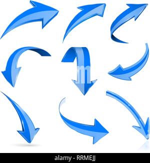 3d flèches bleu brillant. Ensemble d'icônes pliées Illustration de Vecteur