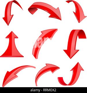 3d flèches rouge brillant. Ensemble d'icônes pliées Illustration de Vecteur