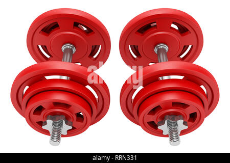 Deux haltères rouge isolé sur fond blanc. 3d illustration Banque D'Images
