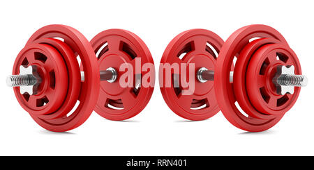 Deux haltères rouge isolé sur fond blanc. 3d illustration Banque D'Images