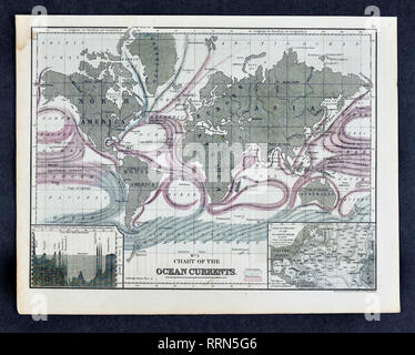 1868 Mitchell carte physique du monde montrant les courants marins Banque D'Images