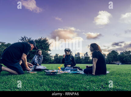 Friends enjoying picnic in park Banque D'Images