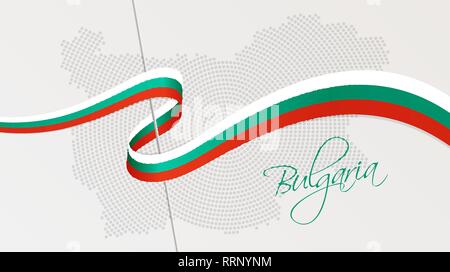 Illustration Vecteur de résumé en pointillés radiale de la Bulgarie et de la carte de demi-teintes ruban ondulé avec des couleurs du drapeau national bulgare pour votre conception Illustration de Vecteur