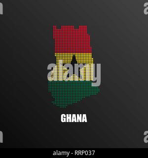 Illustration Vecteur de résumé carte du Ghana en demi-teinte faite de pixels carrés avec les couleurs du drapeau national ghanéen pour votre graphique et web design Illustration de Vecteur