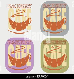 Une tasse de café d'un croissant à l'aide de l'espace négatif cuisson minimaliste logo cafe Illustration de Vecteur