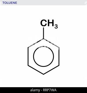 La formule de structure illustration d'une molécule de toluène. Contours noirs sur fond blanc. Illustration de Vecteur