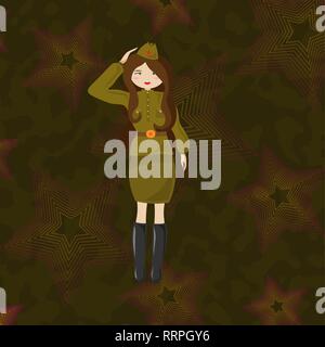 Femme militaire sous la forme de l'Armée Rouge. Retro russe soldat. Eps 10 Illustration de Vecteur