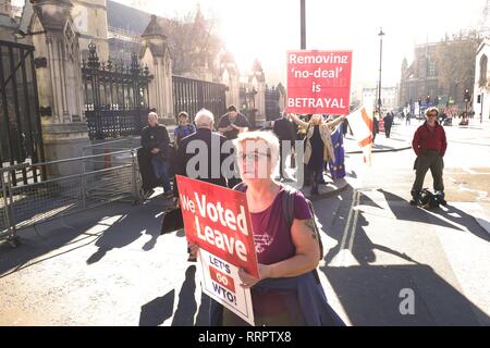 Londres, Royaume-Uni. Feb 26, 2019. Pro et anti-Brexiteers continuent de protester devant le Parlement. Crédit : Brian Minkoff/Alamy Live News Banque D'Images