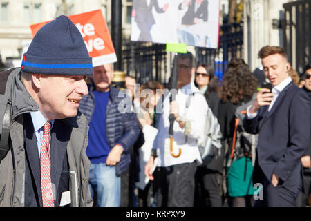 Londres, Royaume-Uni. Feb 26, 2019. Parti conservateur britannique et homme politique partisan Laisser Boris Johnson passe militants Brexit sur son chemin au Parlement. Crédit : Kevin J. Frost/Alamy Live News Banque D'Images