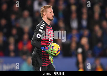 LEICESTER , Royaume-Uni 26ème février Leicester City gardien Kasper Schmeichel (1) au cours de la Premier League match entre Leicester City et de Brighton et Hove Albion à la King Power Stadium, Leicester, le mardi 26 février 2019. (Crédit : Jon Hobley | MI News & Sport Ltd) Banque D'Images