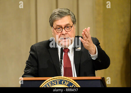 Le procureur général William Barr vu au ministère de la Justice, de l'histoire africaine américaine dans le programme de célébration du Mois Le Grand Hall du ministère de la Justice des États-Unis à Washington, DC. Banque D'Images