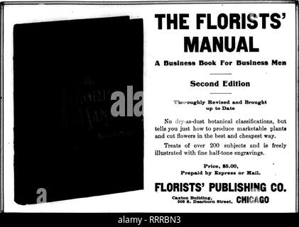 . Les fleuristes [microforme] examen. La floriculture. Mat 27. 1915. Les fleuristes^ 87 d'examen. Le manuel pour fleuristes un livre d'affaires pour les hommes d'affaires Deuxième édition Thoroug^avbs révisé et mis à jour Pas de poussière sèche-comme-classifications botaniques, mais vous indique combien de produire des plantes commercialisables et des fleurs coupées dans le meilleur et le moins cher. Traite de plus de 200 sujets et est librement illustré de belles gravures en demi-ton. Prix, 5,00 $, l'avance par courrier électronique ou Express* LES FLEURISTES Caxton PUBLISHING CO., 508 Bolldlna ; B. Dearborn Street, Chicago. Veuillez noter que ces images sont extraites d'un balayage pa Banque D'Images