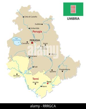 Carte politique et administrative de l'Ombrie avec drapeau.eps carte administrative et politique avec le drapeau Illustration de Vecteur