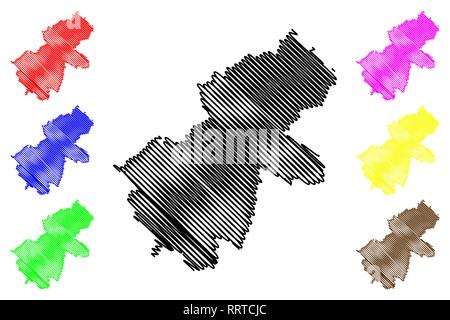 Ha Giang Province (République socialiste du Viêt Nam, Subdivisions du Vietnam) map vector illustration, scribble sketch Tinh Ha Giang site Illustration de Vecteur