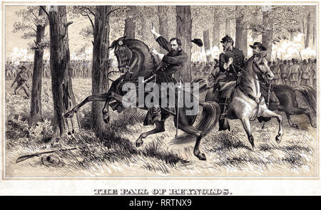 La chute de Reynolds - la mort de John Fulton Reynolds à la bataille de Gettysburg en 1863, représentée par Alfred Rudolph Waud. 1st juillet 1863 Banque D'Images
