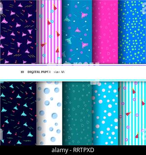 8 modèles de la mer pour l'illustration vectorielle Résumé aqua design douche de bébé ou anniversaire en famille style requin. Texture marine peut être utilisé pour se remplit, web p Illustration de Vecteur