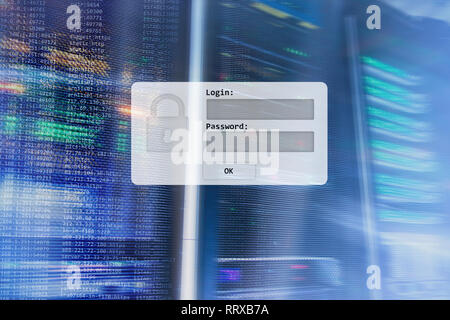 Salle de serveur, login et mot de passe demande d'accès aux données, et la sécurité. Banque D'Images