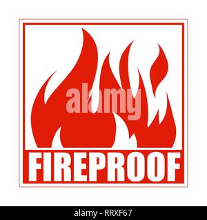 L'icône carré ignifuge, conception de logo, affiche, étiquette rouge avec feu ardent. Illustration de Vecteur