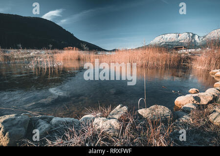 Vue panoramique du paysage idyllique dans les Alpes avec le lac de montagne et alpages verts frais à l'arrière-plan en Basse Autriche Banque D'Images